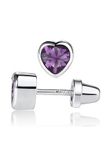superb silver cubic zirconia heart February birthstone baby earrings